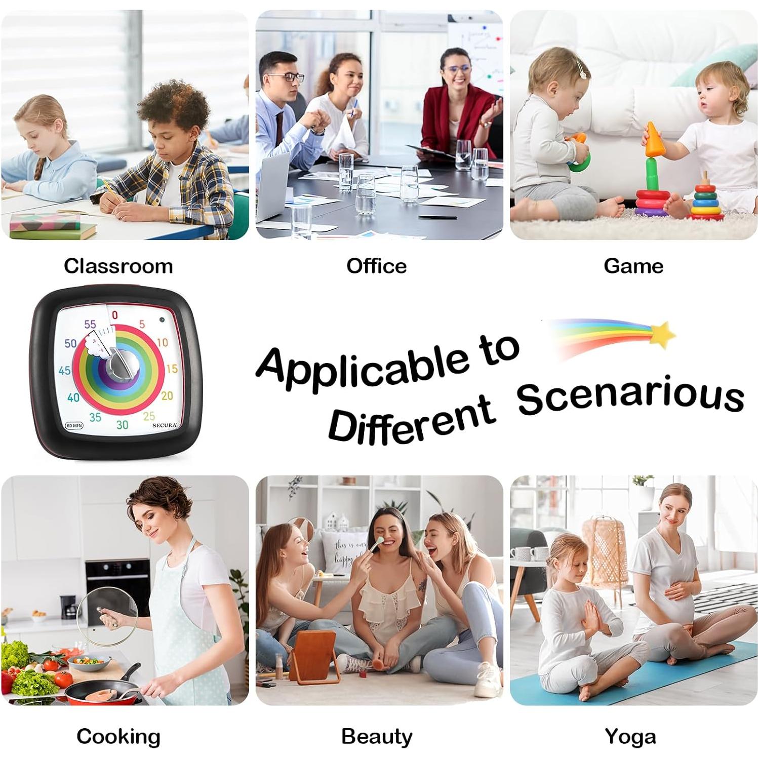 Temporizador Visual Secura 60 Minutos Sin Tictac para Estudio