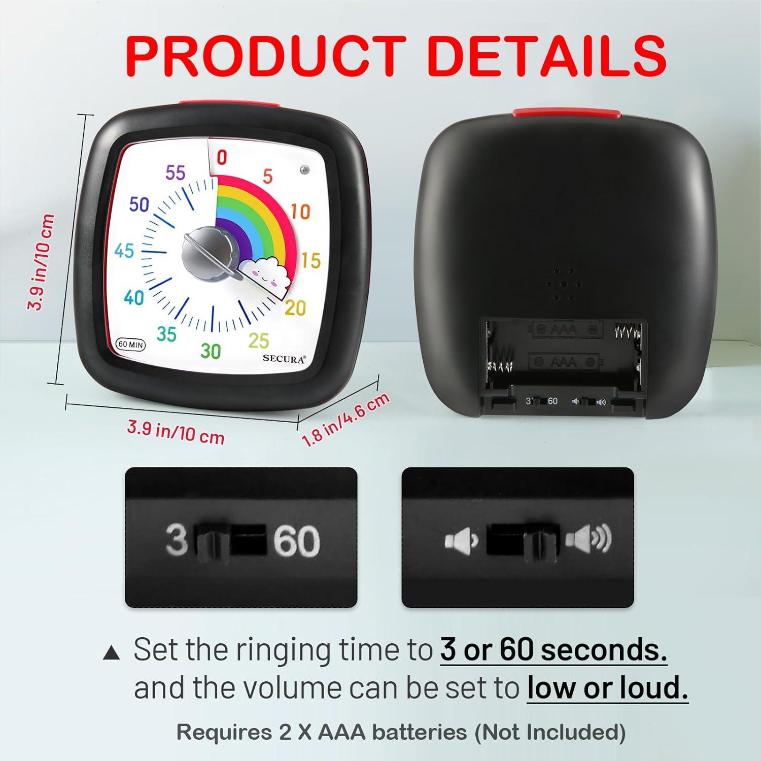 Temporizador Visual Secura 60 Minutos Sin Tictac para Estudio