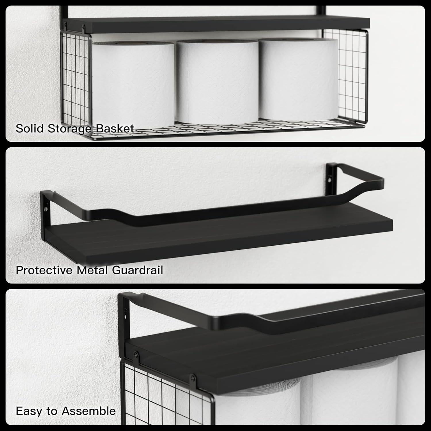 Estantes Flotantes WOPITUES con Canasta de Alambre - Negro