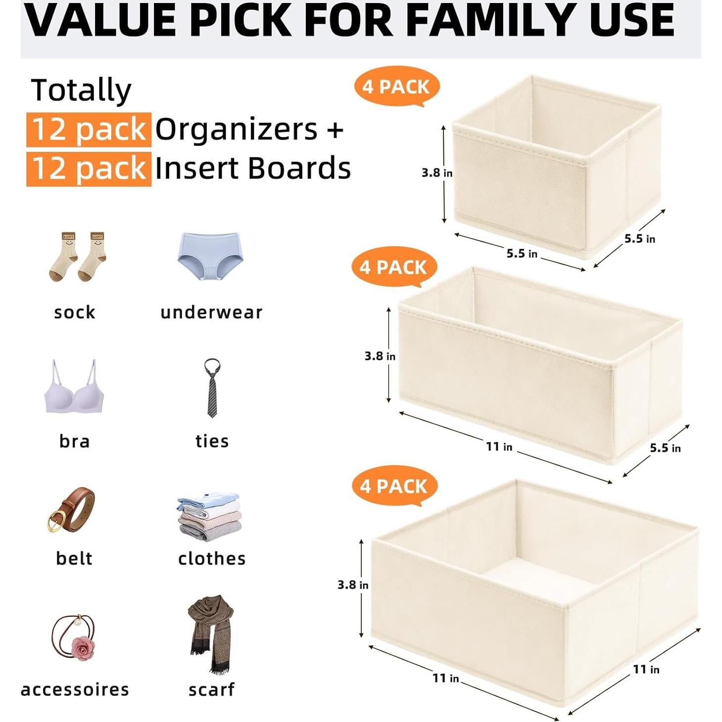 Organizador de Cajones Criusia 12 Paquete Beige - Almacenamiento Ropa Bebé