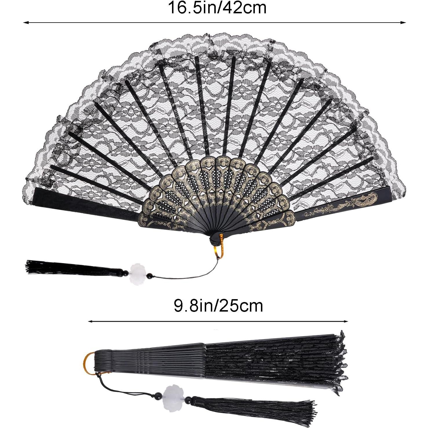 Abanico de Mano Plegable Jmkcoz Negro Floral 42 cm