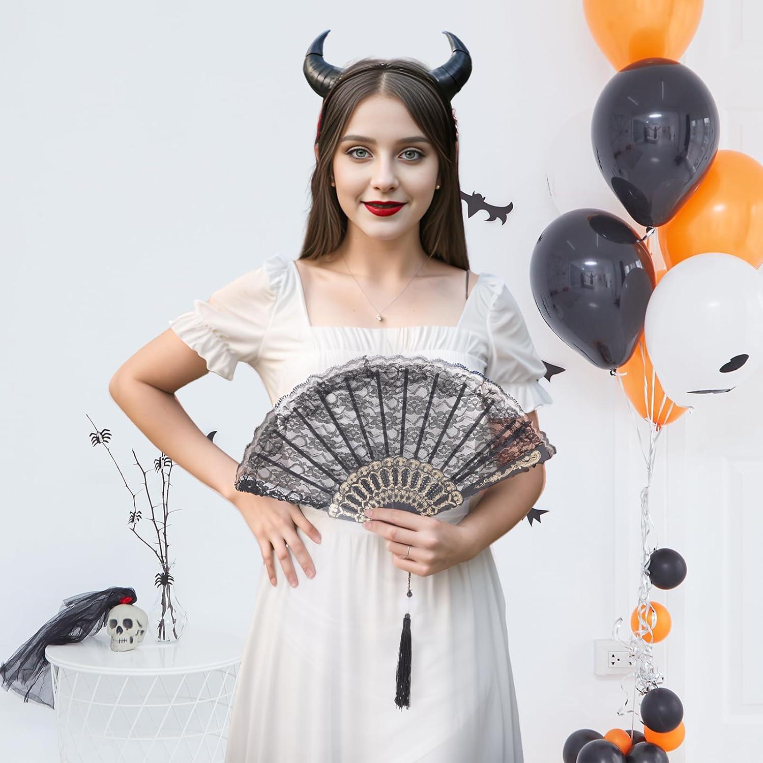 Abanico de Mano Plegable Jmkcoz Negro Floral 42 cm