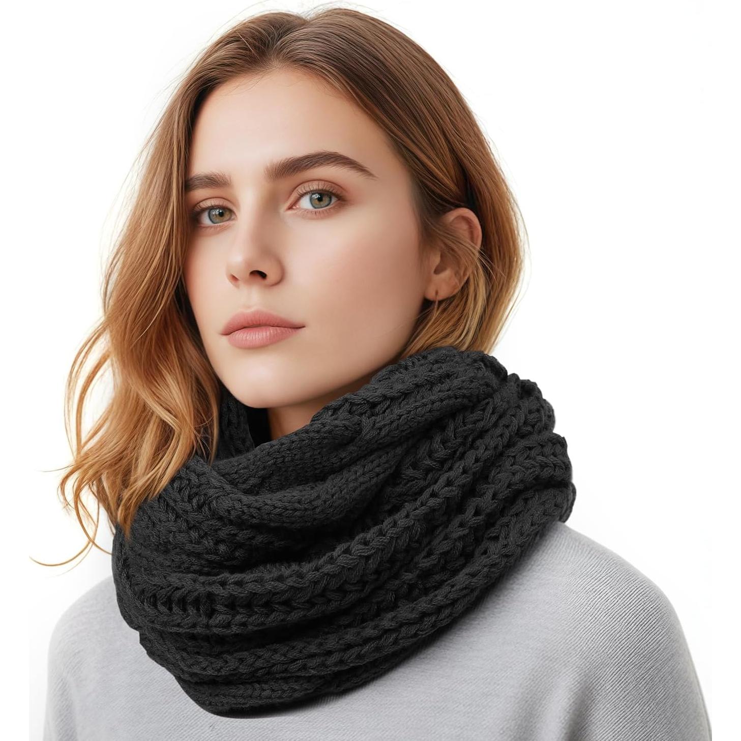 Bufanda Infinita de Invierno para Mujeres - Acrílico Negro 132x30.5 cm