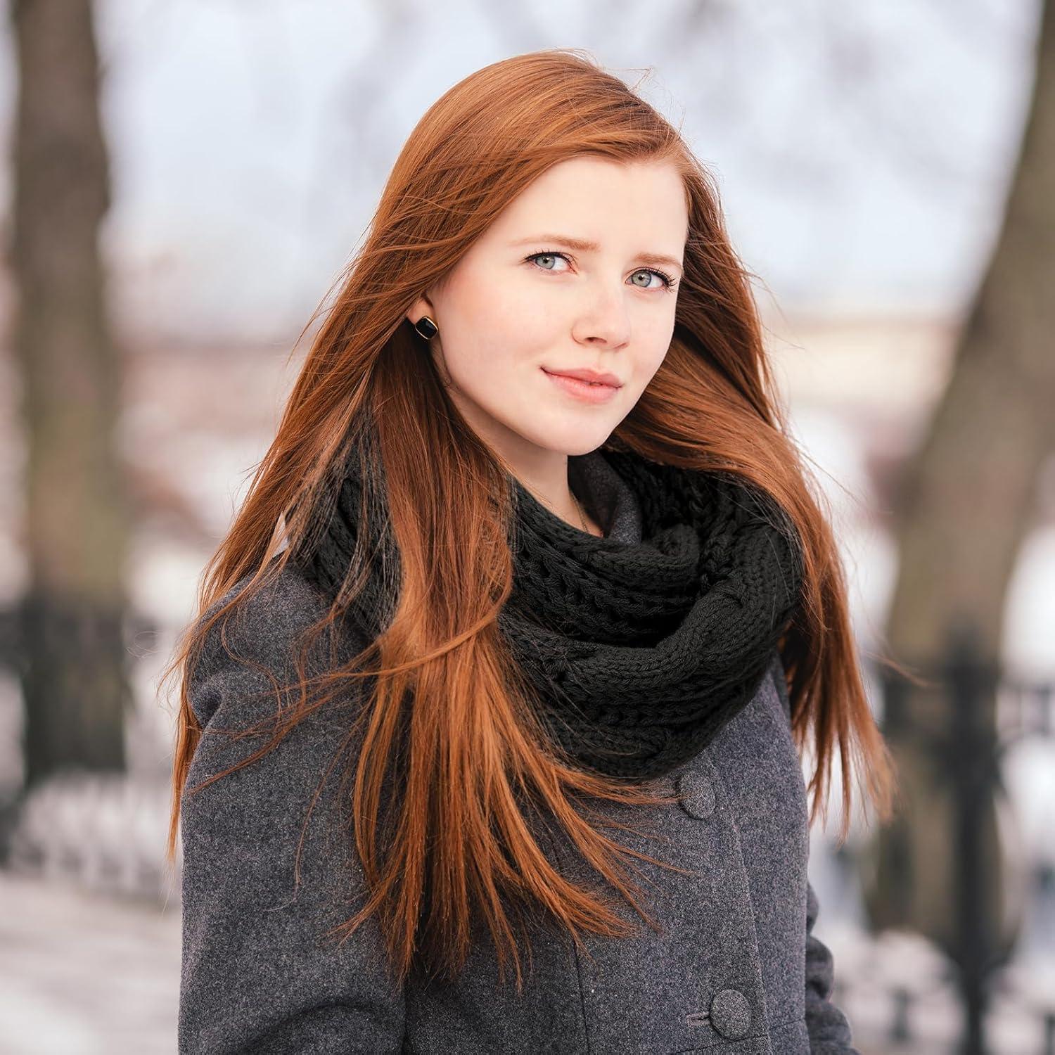 Bufanda Infinita de Invierno para Mujeres - Acrílico Negro 132x30.5 cm