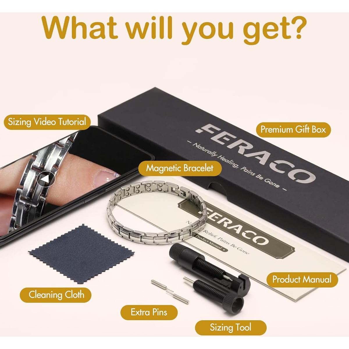 Pulsera Magnética Feraco Plata 2X Fuerza 22.1 cm