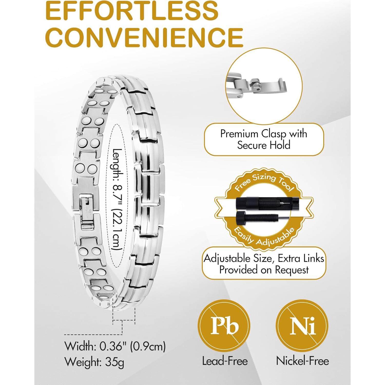 Pulsera Magnética Feraco Plata 2X Fuerza 22.1 cm