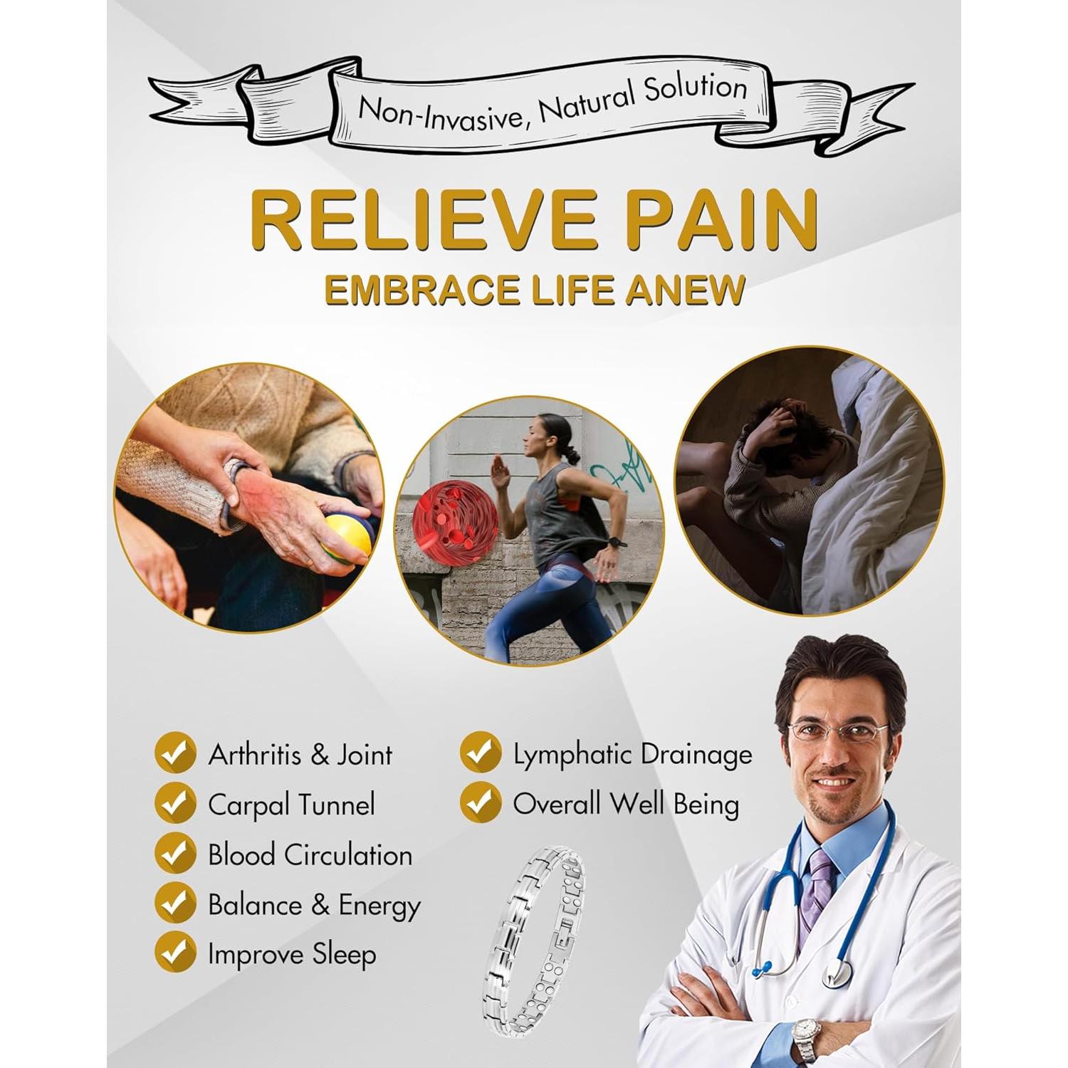 Pulsera Magnética Feraco Plata 2X Fuerza 22.1 cm