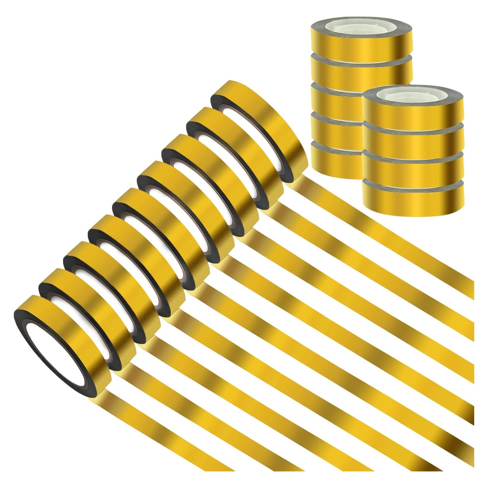 9 Rollos de Cinta Washi Metálica Dorada Espejo 1.2cm x 25m