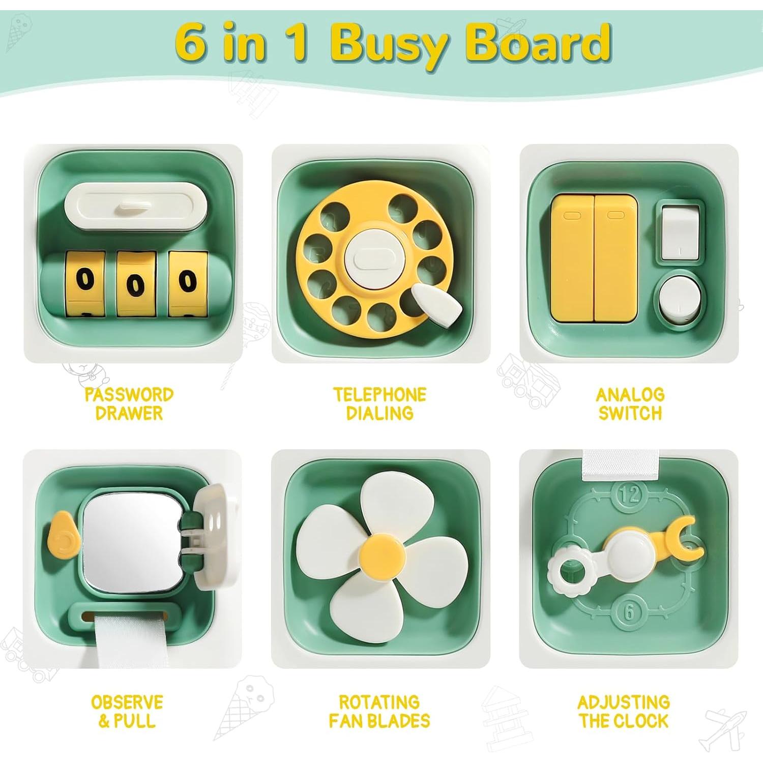 Tablero Ocupado Montessori Topsolid Verde 6 en 1 para Niños 1-3 Años