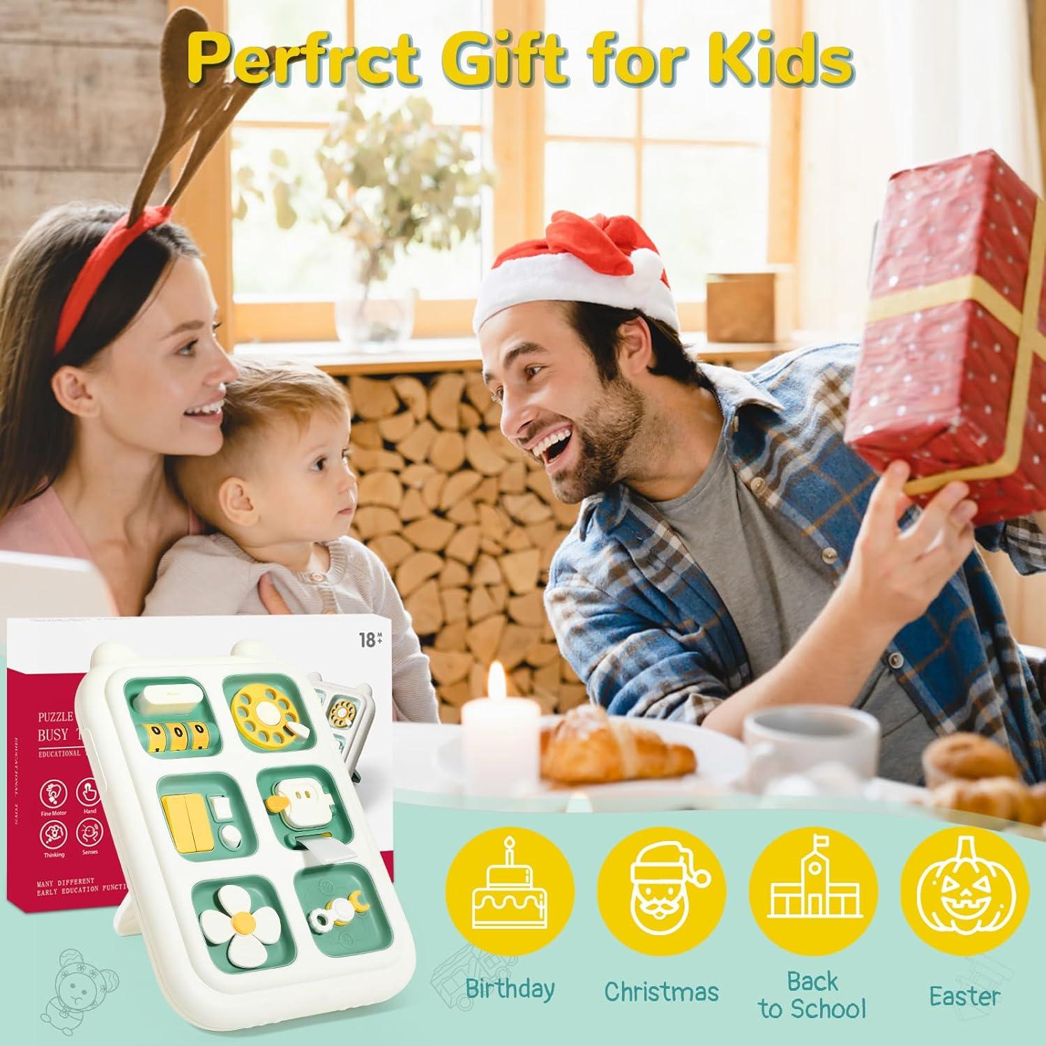 Tablero Ocupado Montessori Topsolid Verde 6 en 1 para Niños 1-3 Años