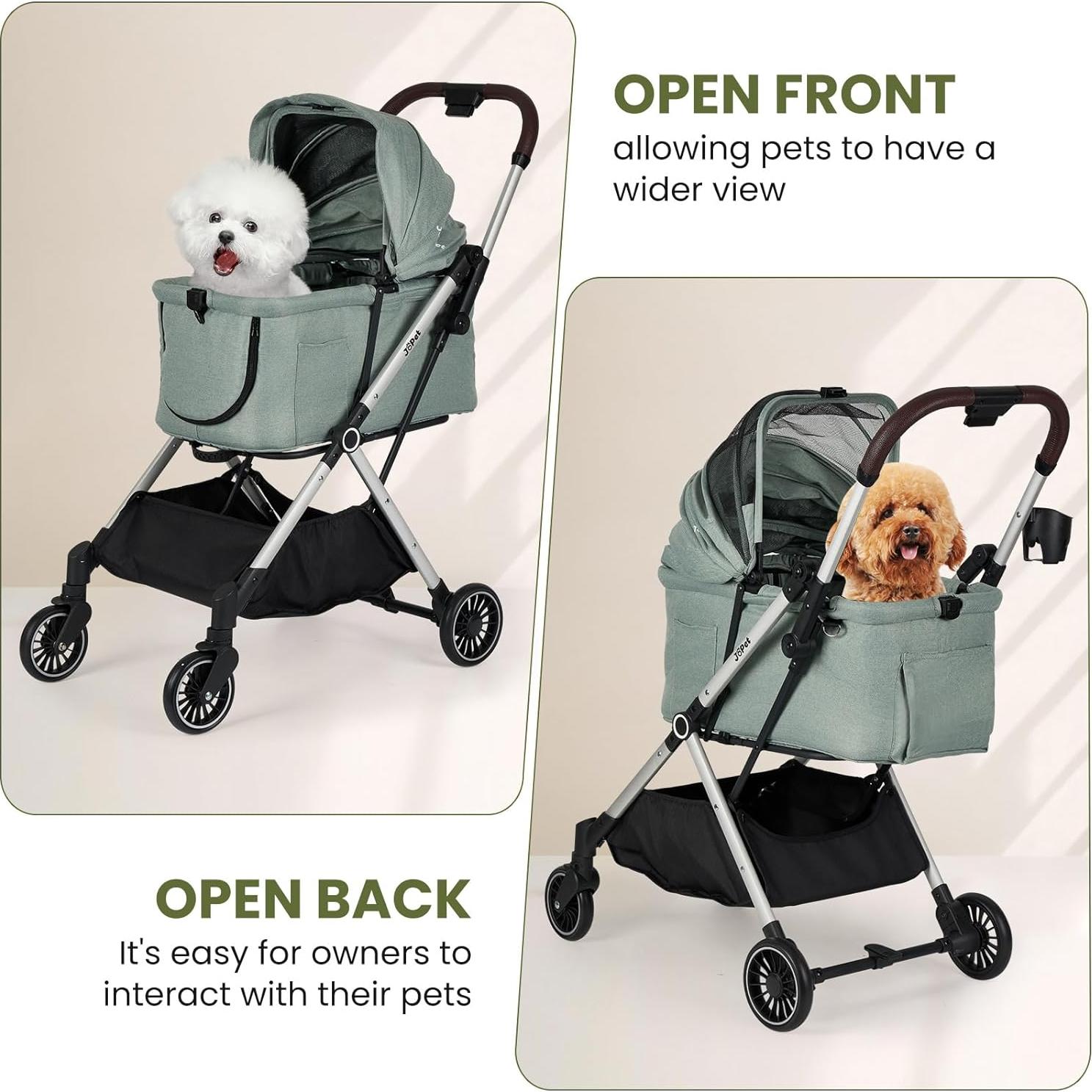 Carrito para mascotas JoPet Verde Salvia, ligero y plegable