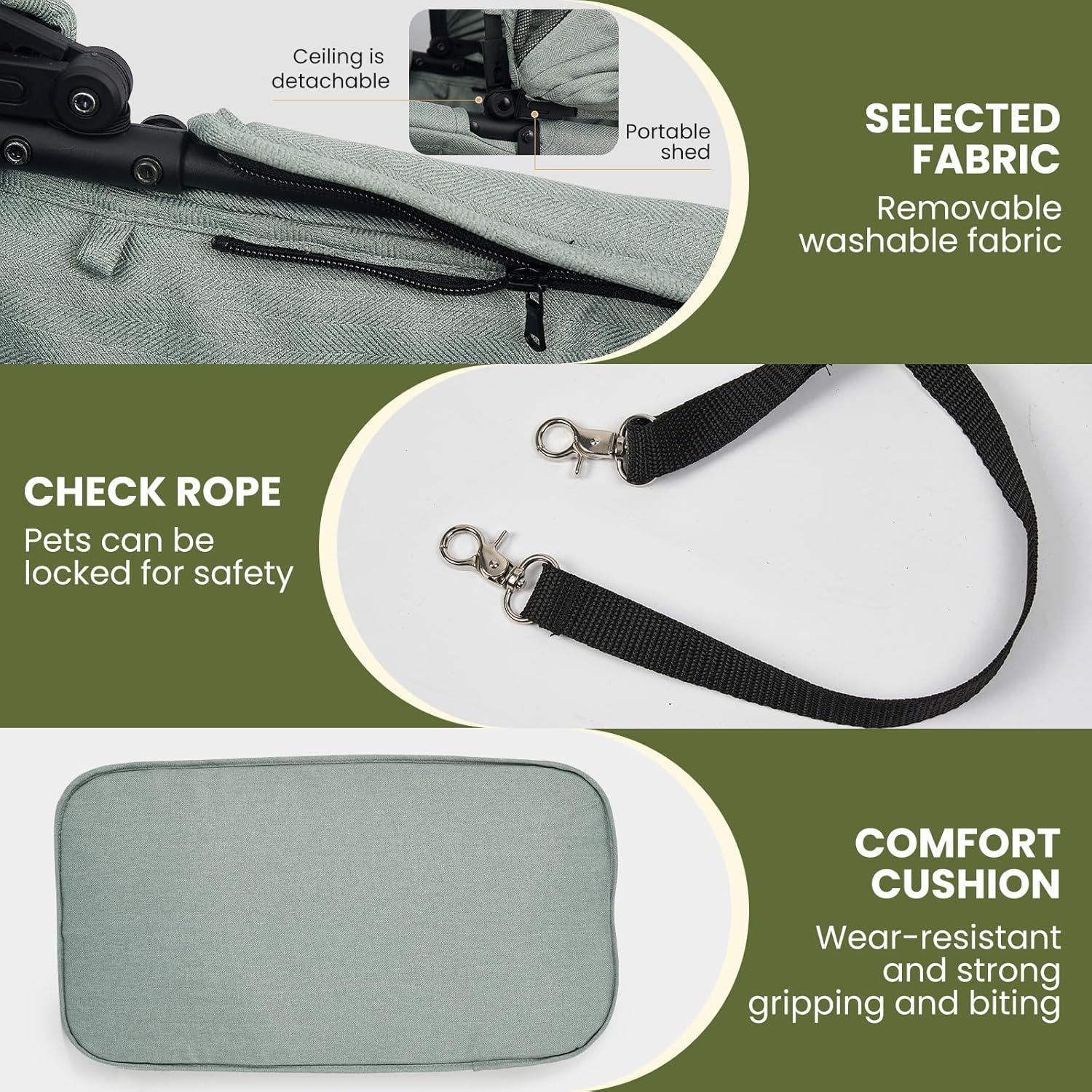 Carrito para mascotas JoPet Verde Salvia, ligero y plegable