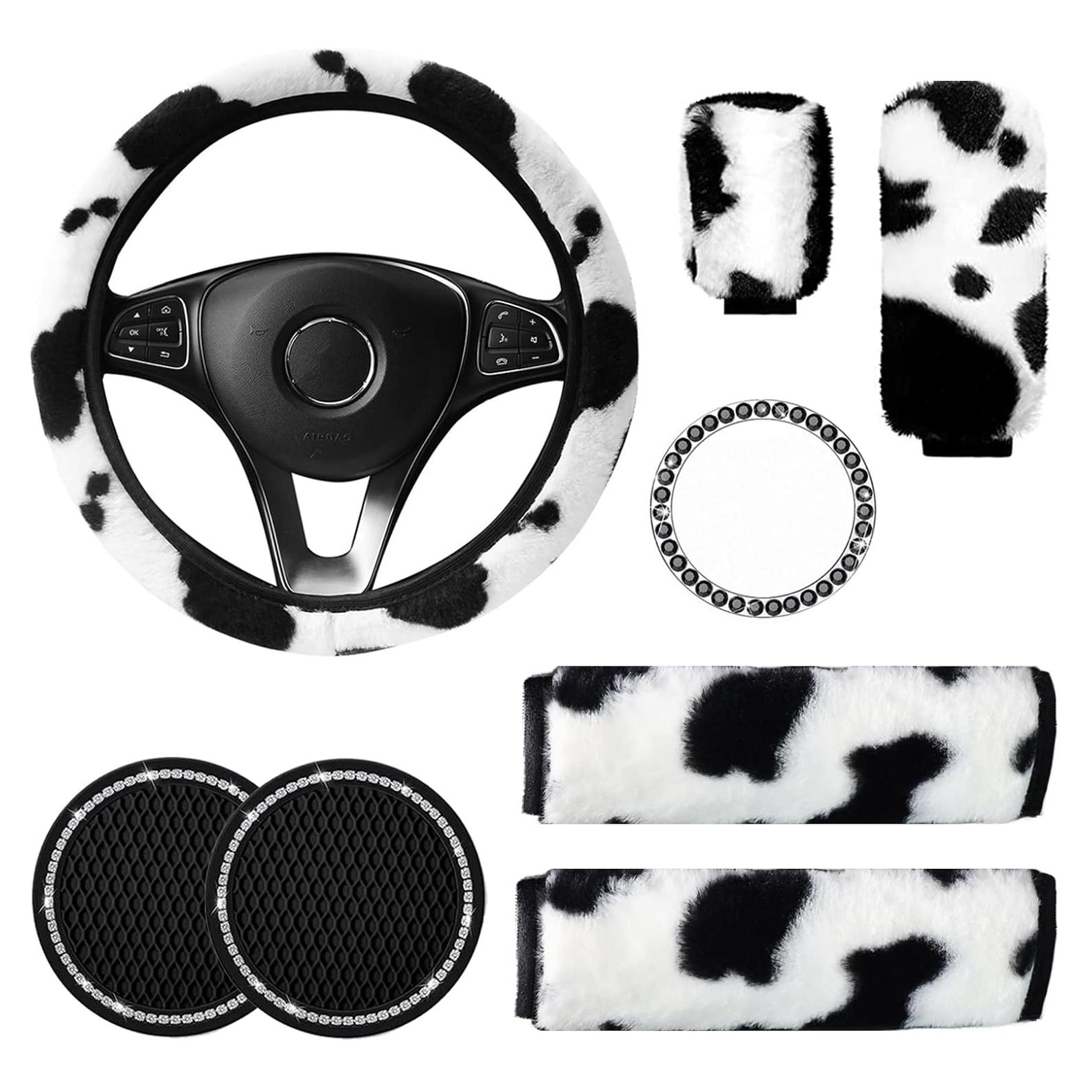 Juego de Accesorios de Coche Peludos LUOYOYY - 8 Piezas Negro