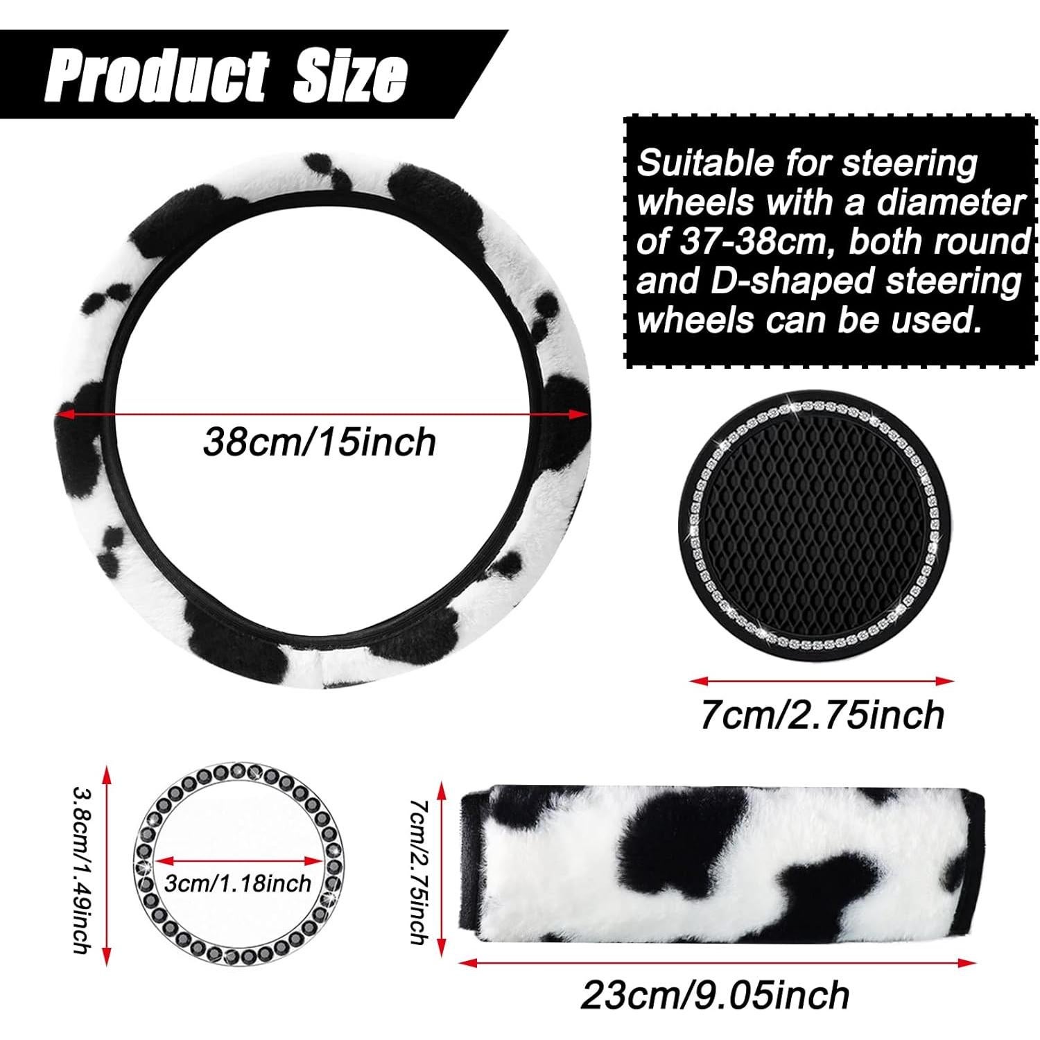 Juego de Accesorios de Coche Peludos LUOYOYY - 8 Piezas Negro