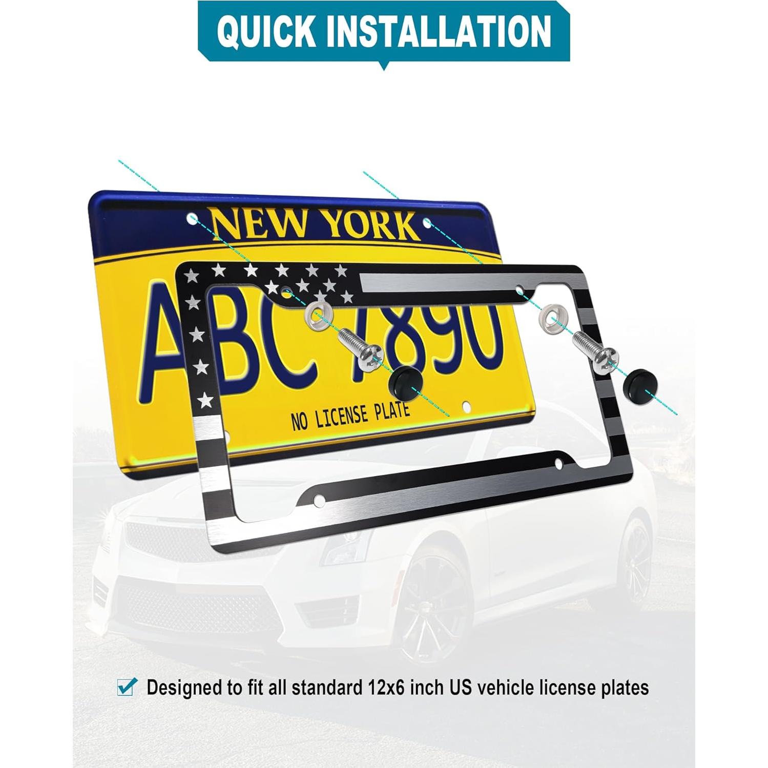 Marco de Placa de Licencia RCKJNJ con Bandera Americana - Paquete de 2