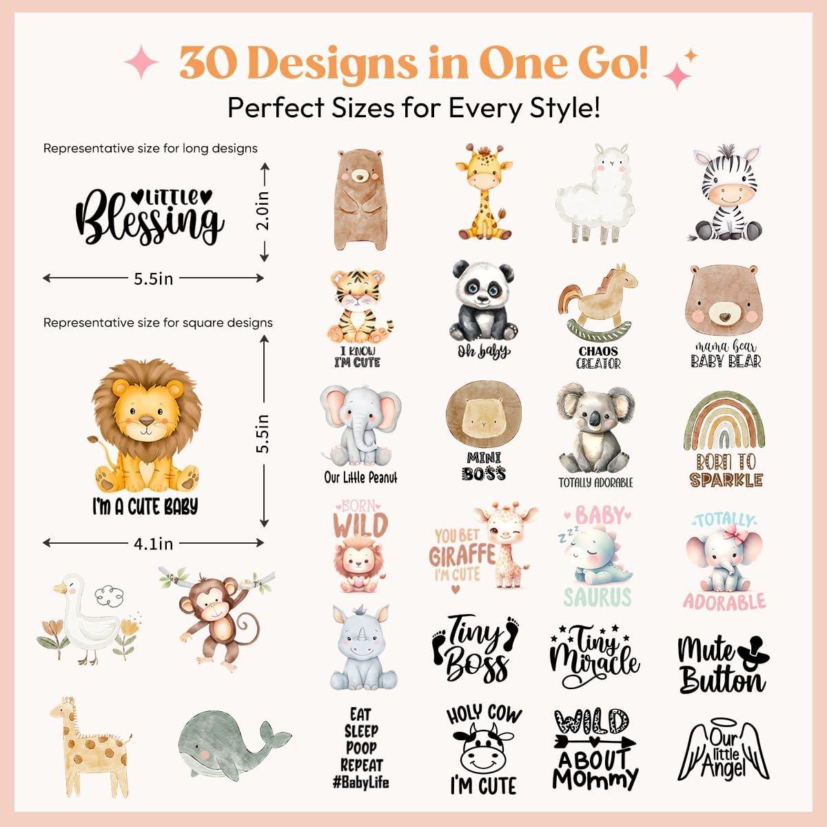 Transferencias DTF Kaciola 30 Hojas Animales Bebé para Planchar