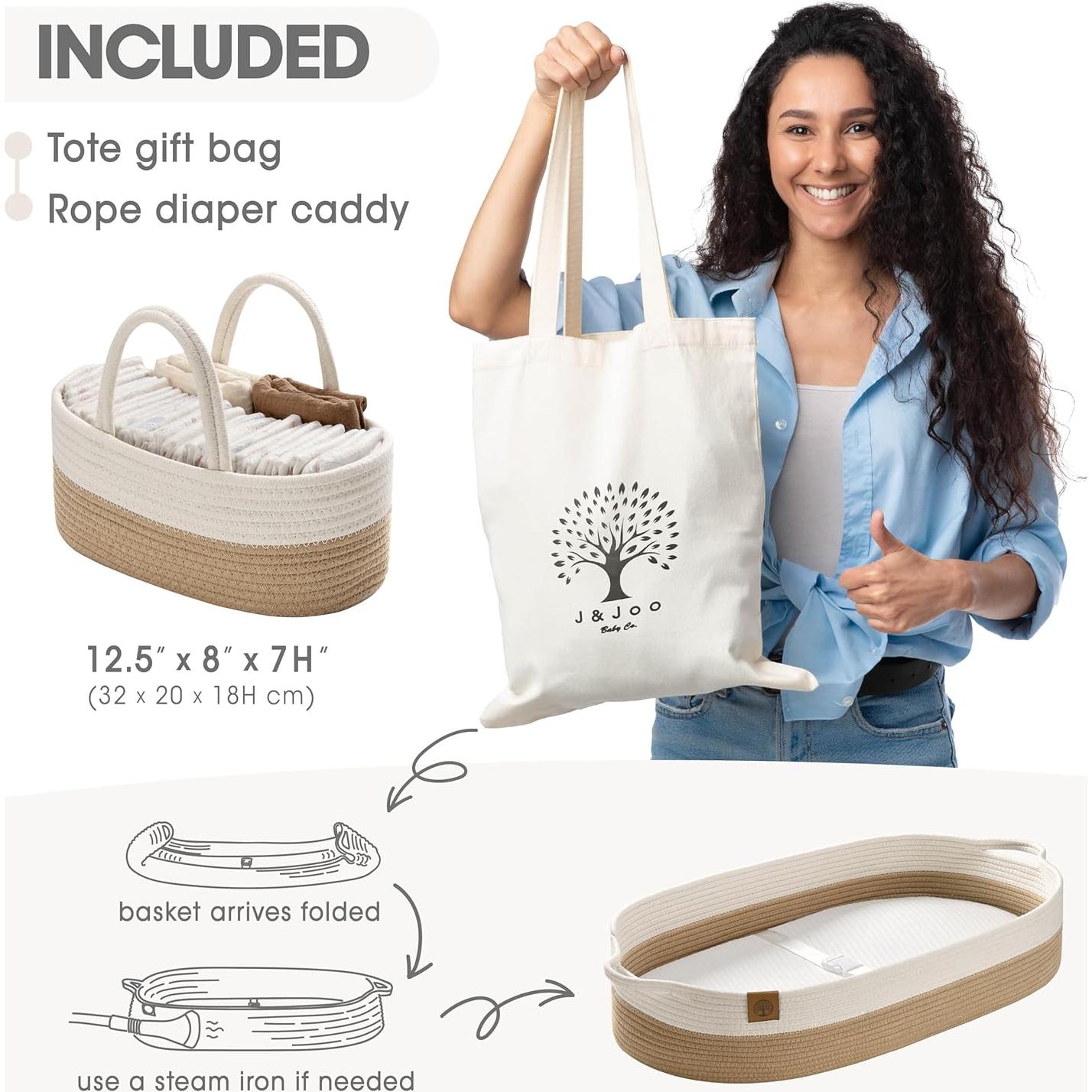 Cesta de Cambio J&JOO con Caddy para Pañales - Marrón y Blanco