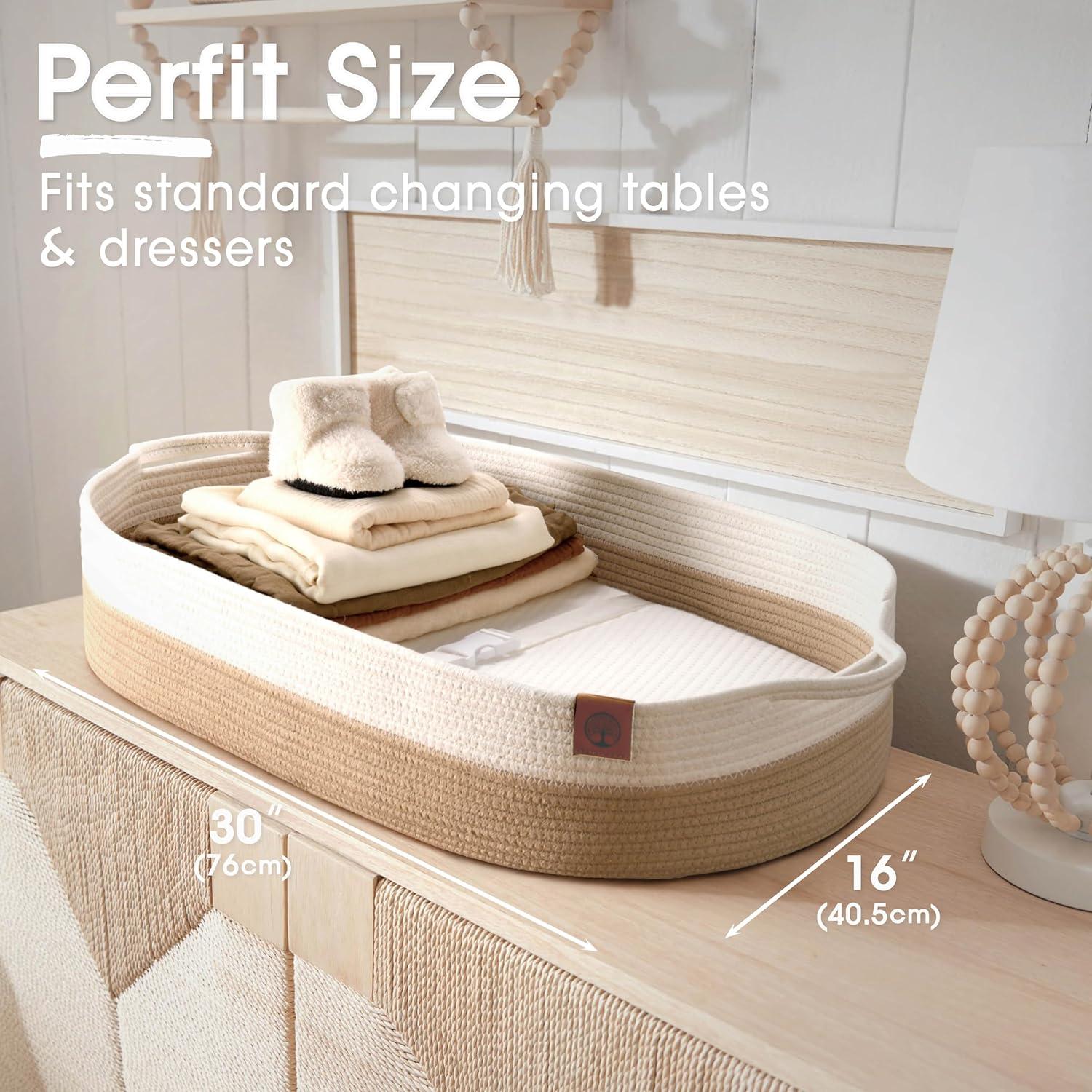 Cesta de Cambio J&JOO con Caddy para Pañales - Marrón y Blanco