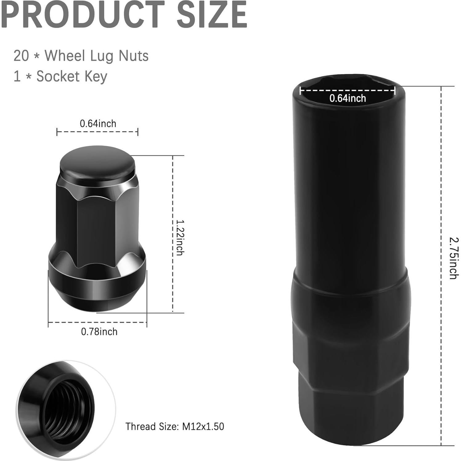 Juego de 20 Tuercas de Rueda M12x1.5 IHOTDER con Llave