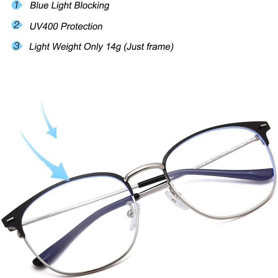 Gafas Retro Semirimless QECEPEI con Filtro Luz Azul 54mm