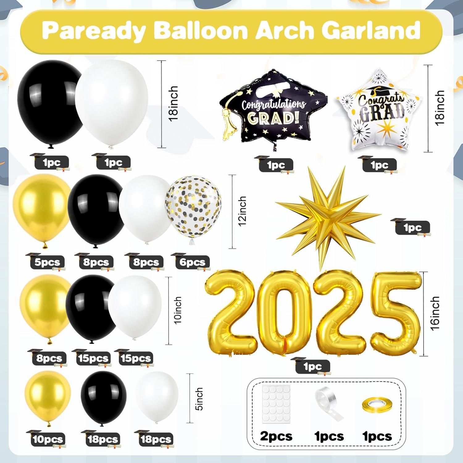 Kit de Arco de Globos Graduación 2025 Paready 120 Piezas