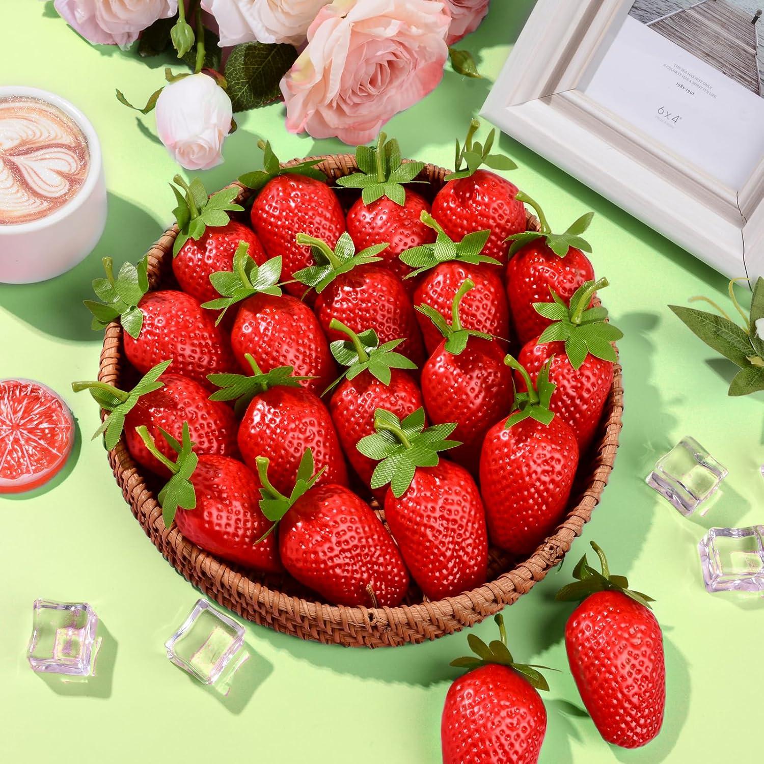 Fresas Artificiales RONRONS 20 Piezas Realistas Decorativas