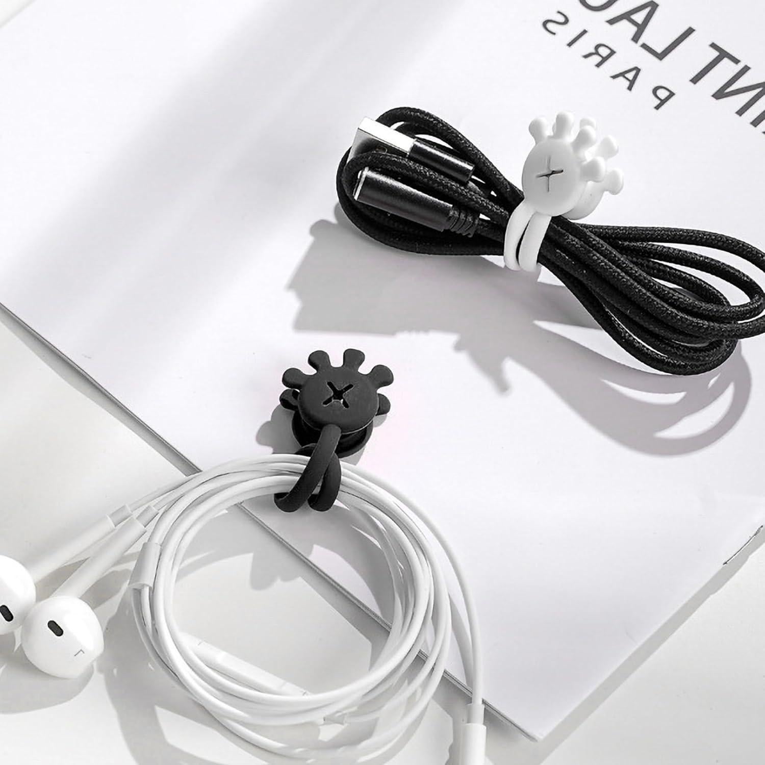 Lilaly 10 Pcs Silicone Cable Ties Versatile Silicone Cord Organizer Straps Reusable Cute Palm Shaped Silicone Cable Straps Thread Organizer, White