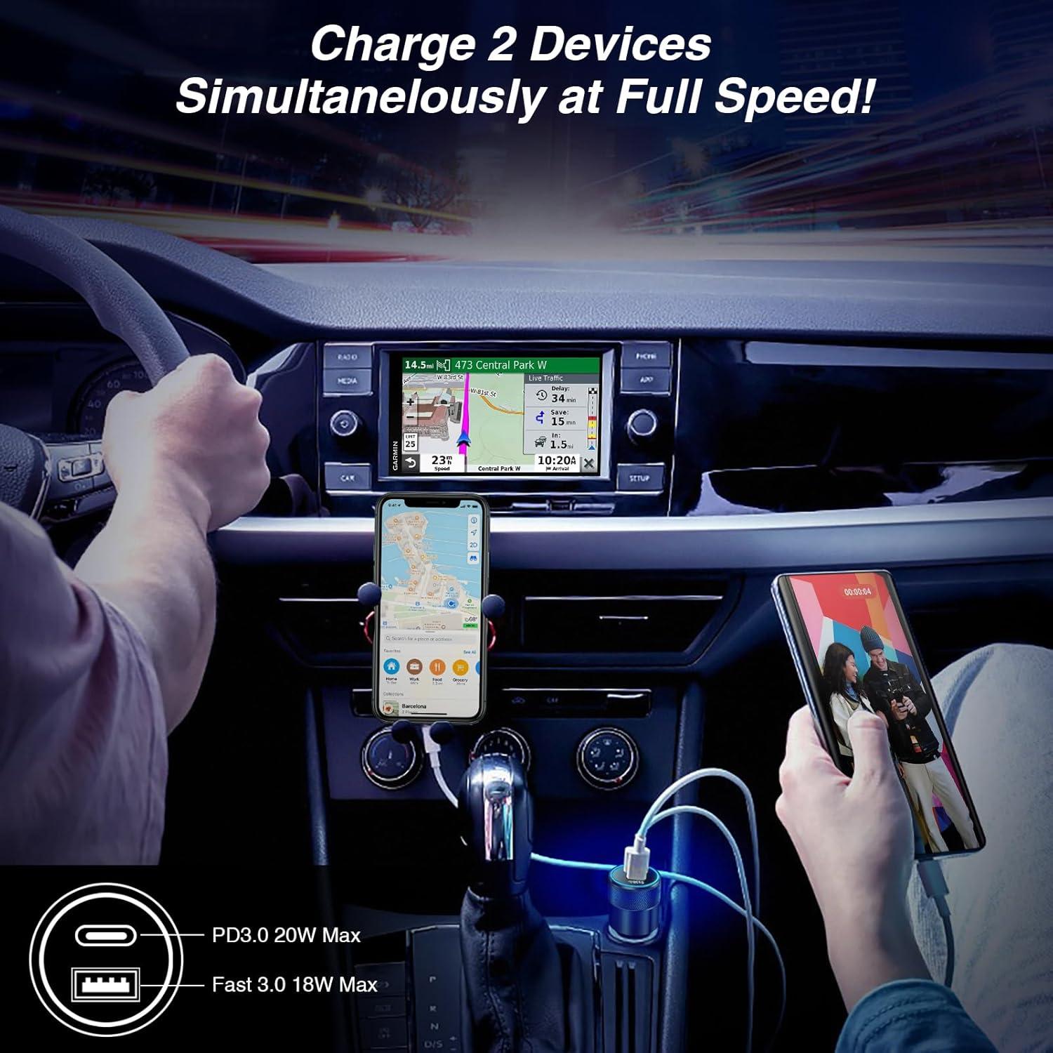 Cargador de Coche USB C 38W 5-Pack Negro - Rápido y Seguro