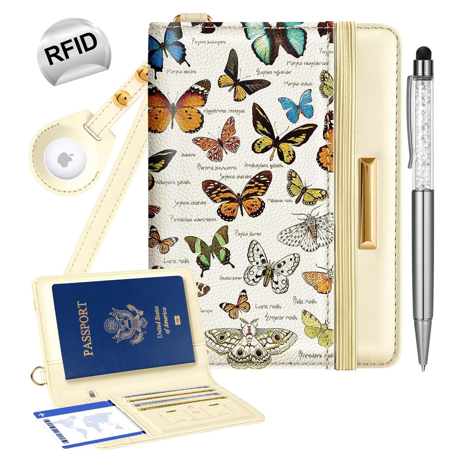 Funda de Pasaporte Slohif Mariposa con Bloqueo RFID y Airtag