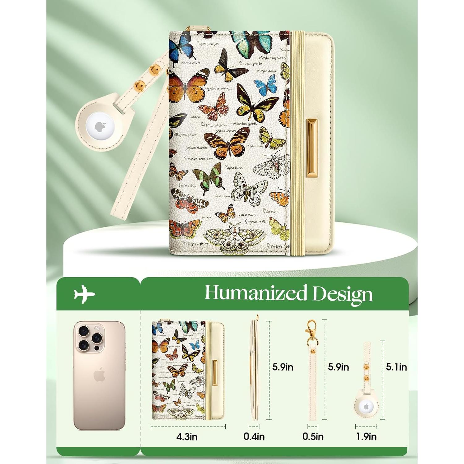 Funda de Pasaporte Slohif Mariposa con Bloqueo RFID y Airtag