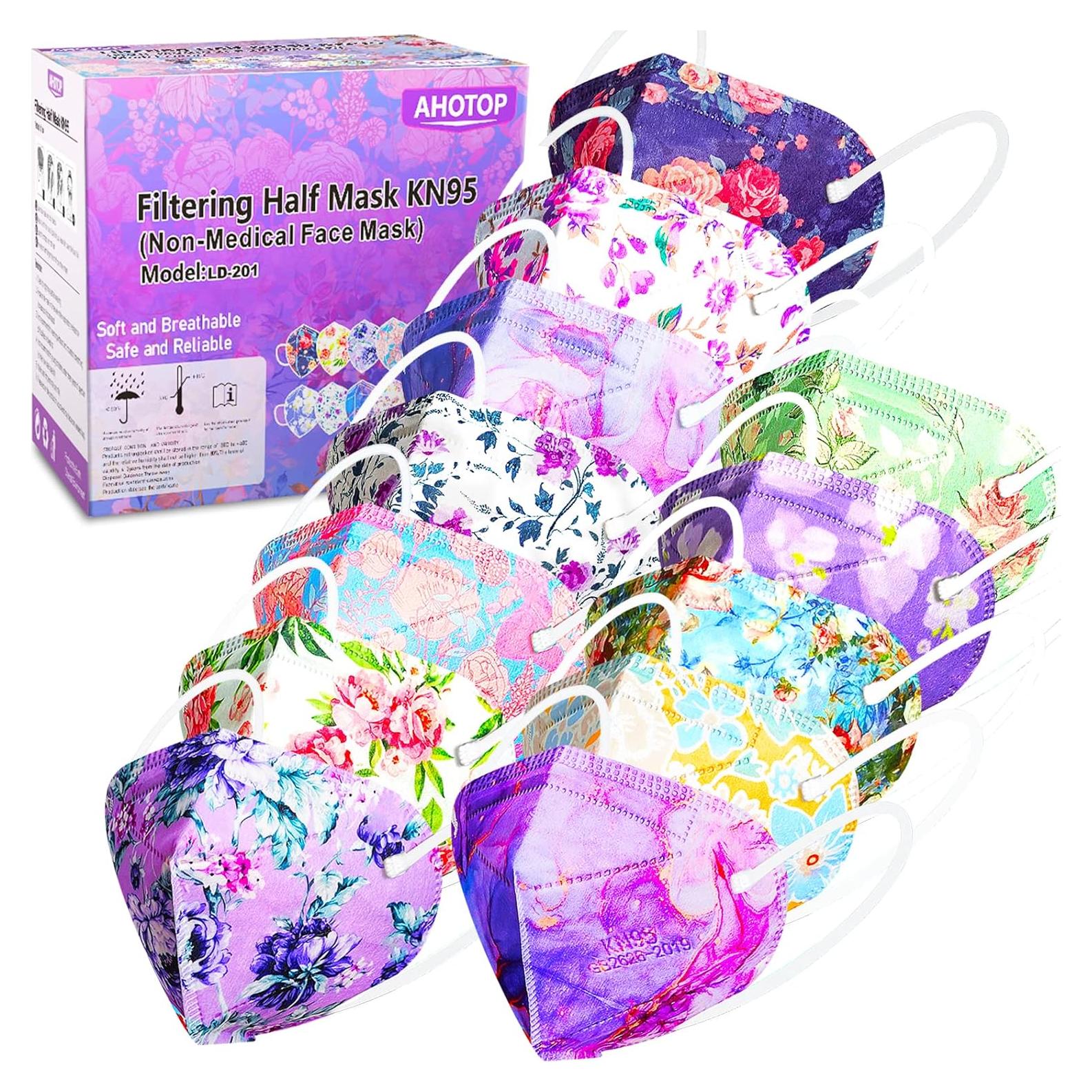 Mascarillas KN95 AHOTOP 60 Paquetes Floral Multicolor 5 Capas