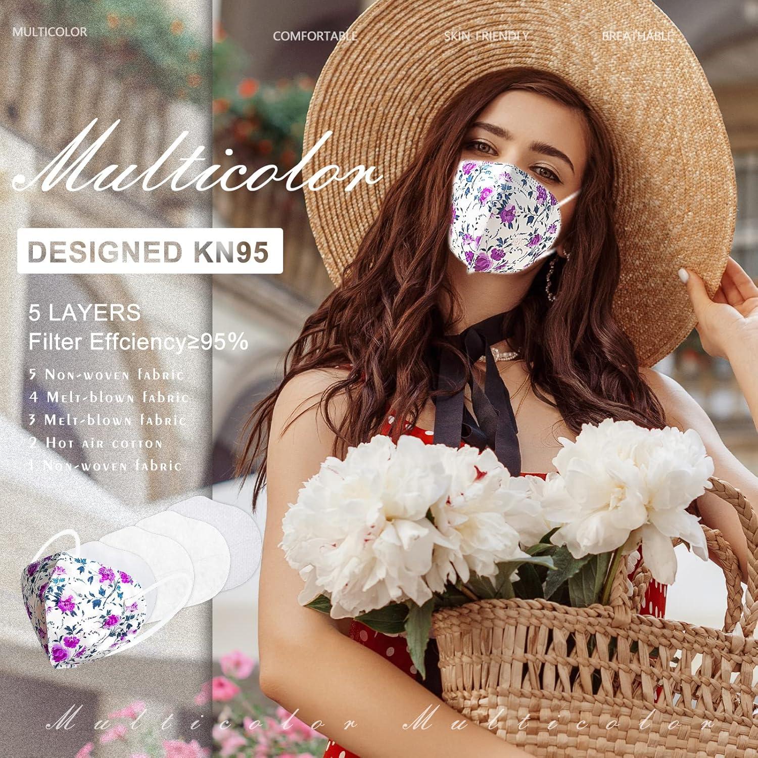 Mascarillas KN95 AHOTOP 60 Paquetes Floral Multicolor 5 Capas