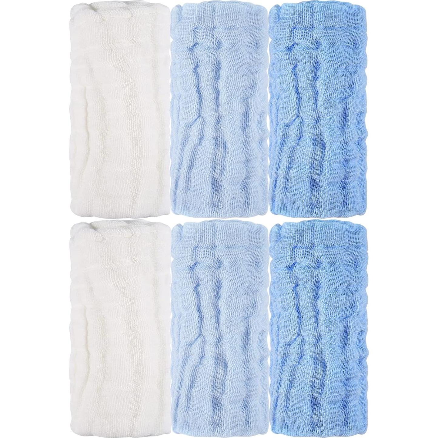 Paños de Baño para Bebés MUKIN - 6 Unidades 30x30 cm Algodón Azul