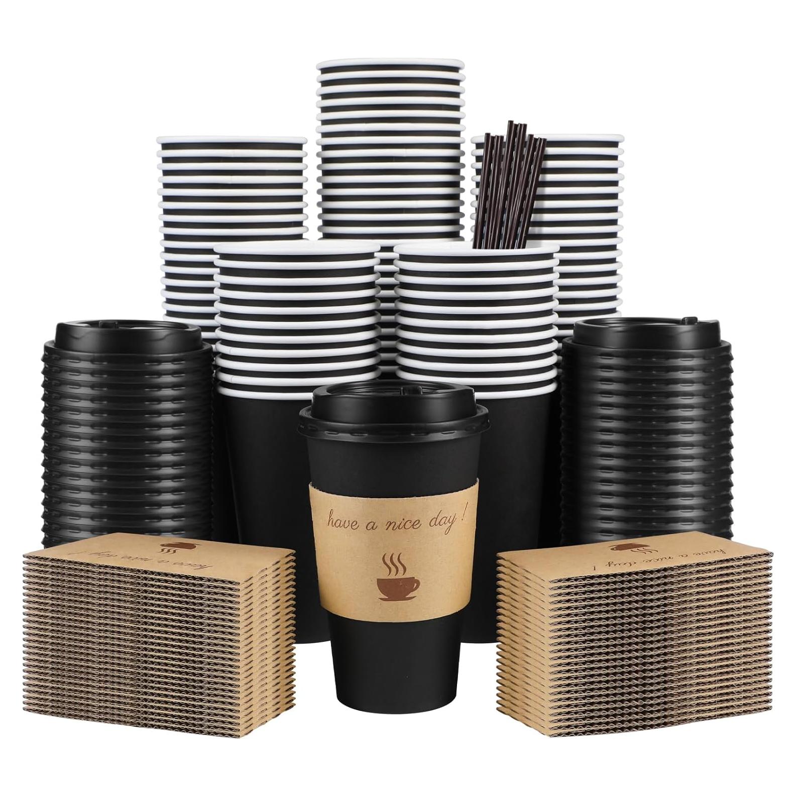 Paquete de 100 tazas de papel desechables 16 oz Clawsoff Negro