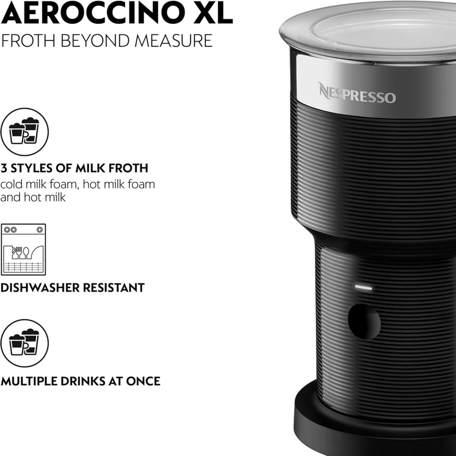 Nespresso Aeroccino XL Espumador de Leche 400ml Negro