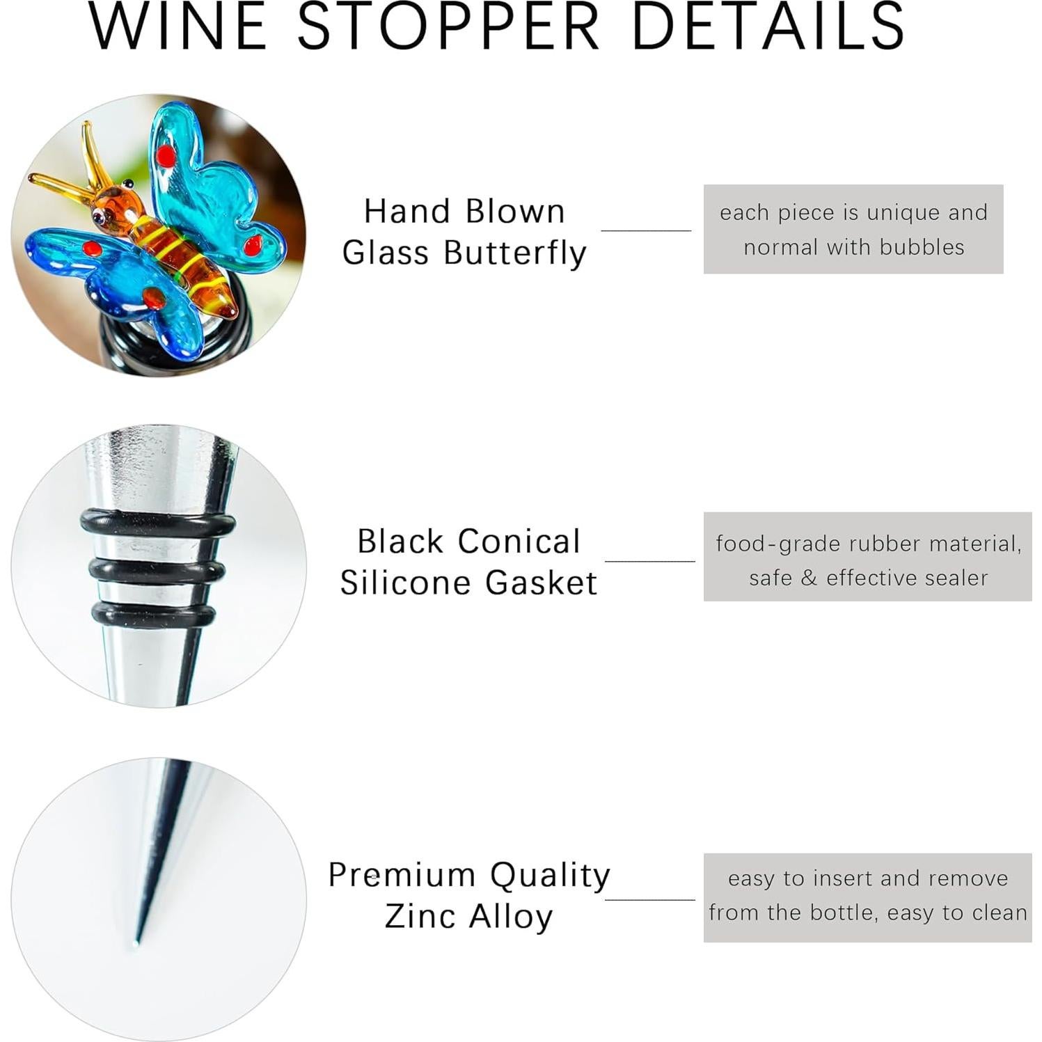 Tapón de Vino Reutilizable HDCRYSTALGIFTS Mariposa 8.89 cm