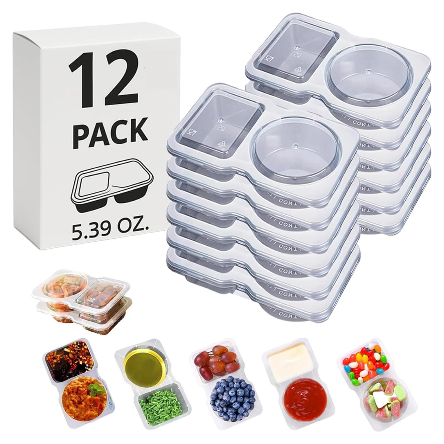 12 Recipientes Reutilizables Firwcwem Doble Compartimento 159ml