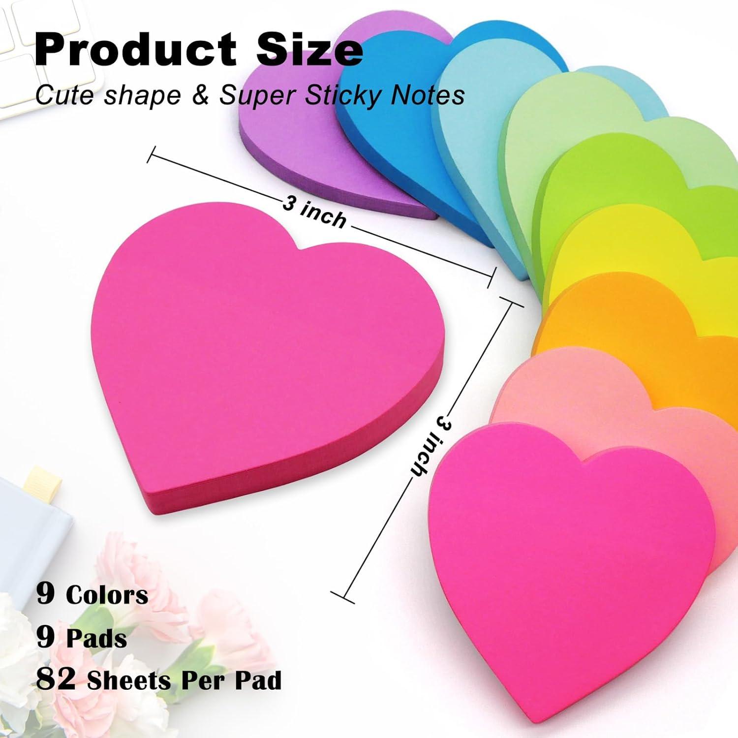 Bloc de Notas Adhesivas en Forma de Corazón HQCME 7.62 cm 9 Colores