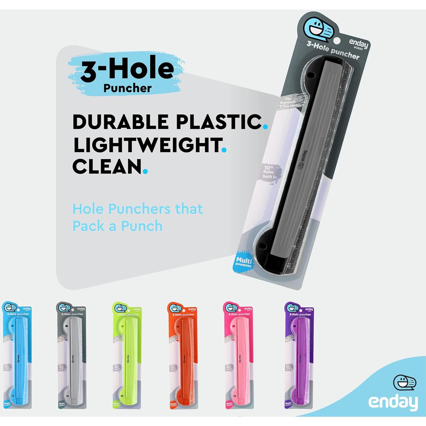 Perforadora de 3 Agujeros Enday Negra para Carpeta 25.4 cm