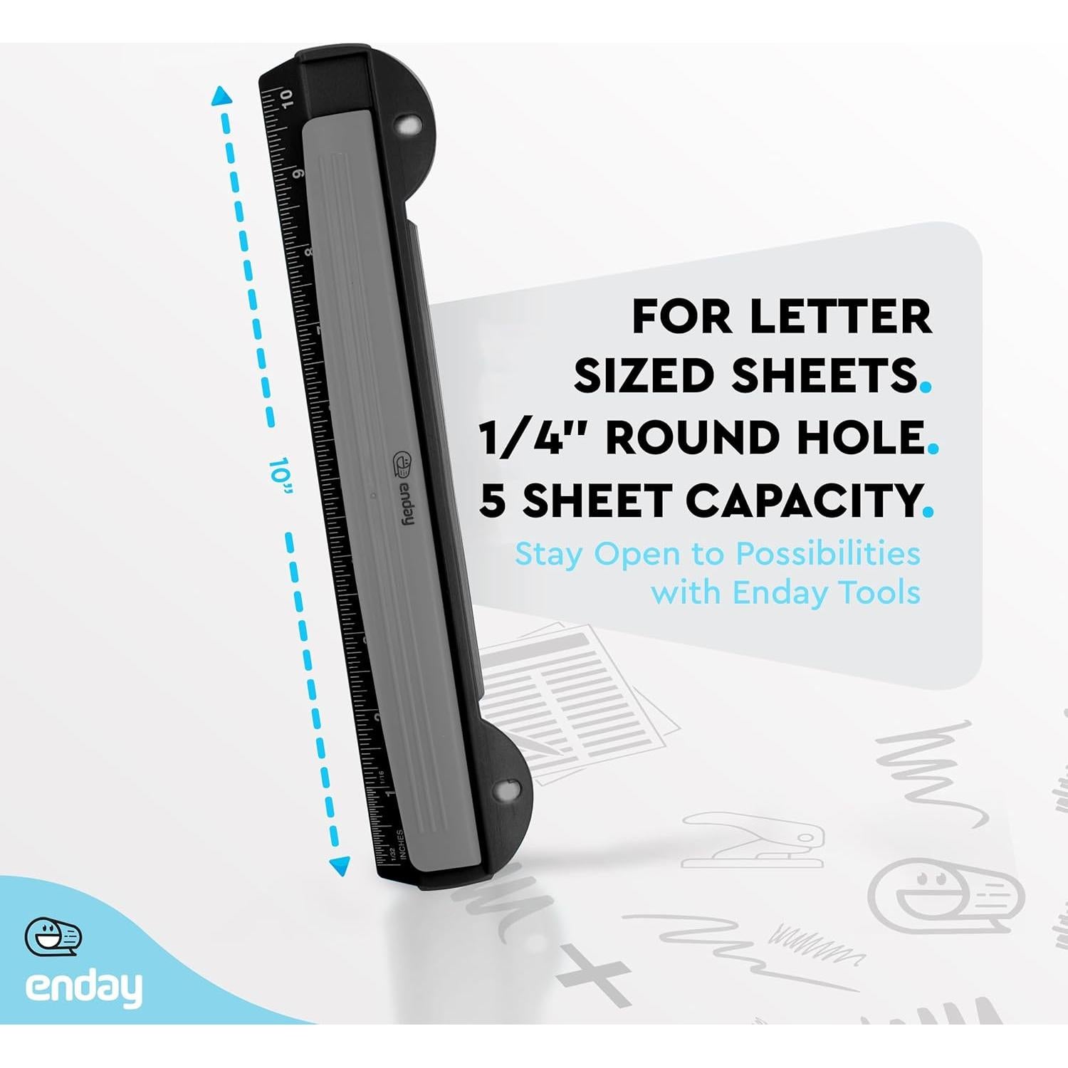 Perforadora de 3 Agujeros Enday Negra para Carpeta 25.4 cm