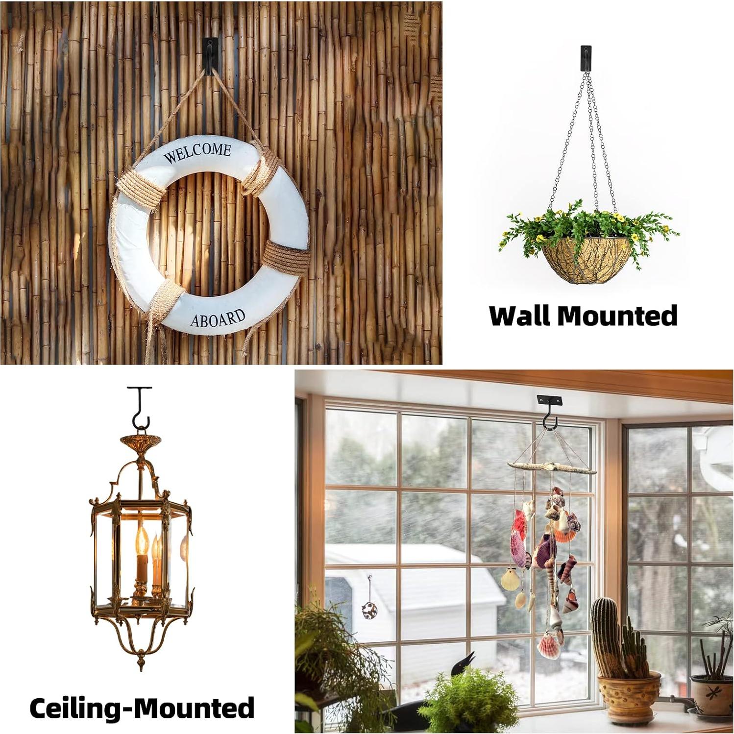 Ganchos de Techo para Colgar Plantas QTJUST 2 Pcs Negro