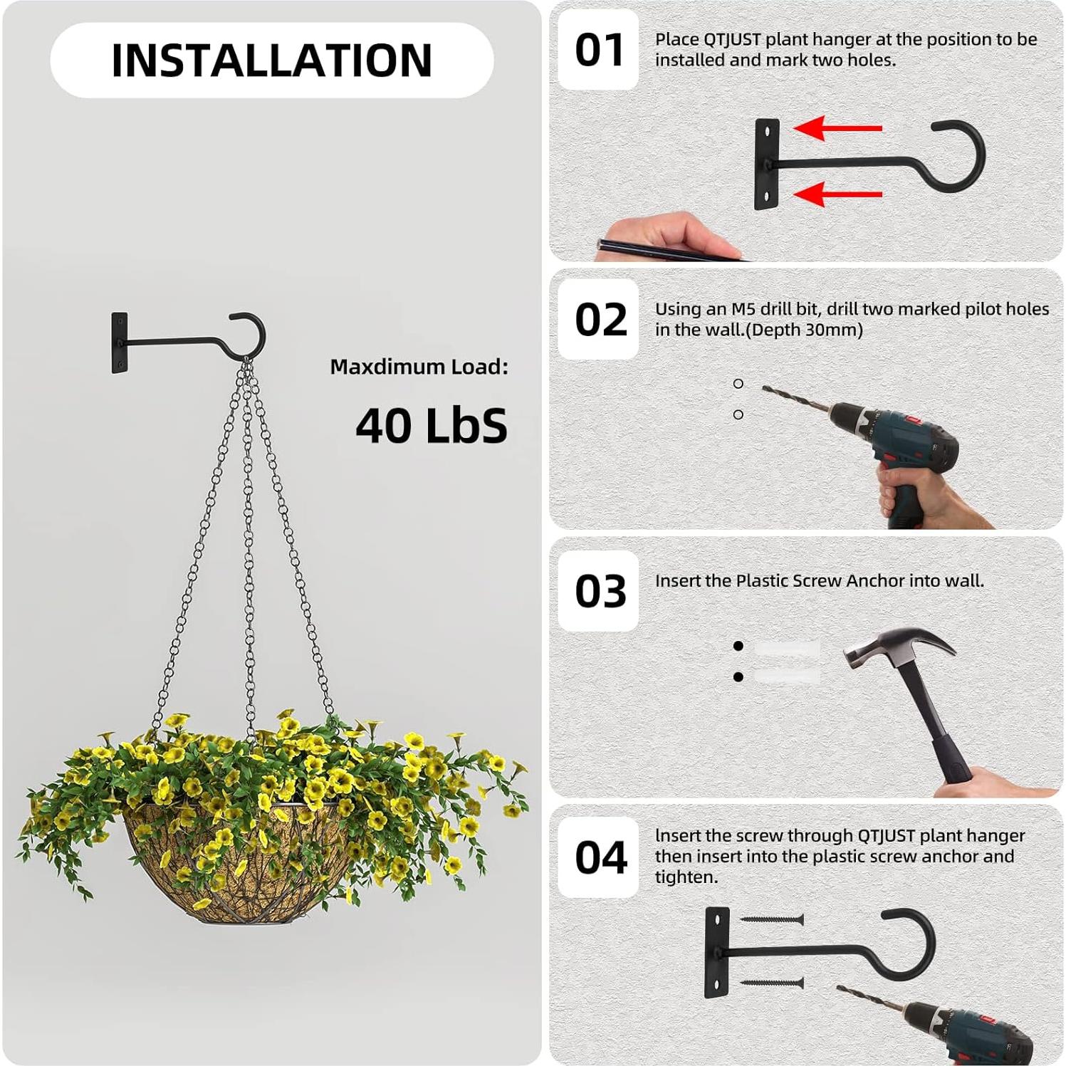 Ganchos de Techo para Colgar Plantas QTJUST 2 Pcs Negro