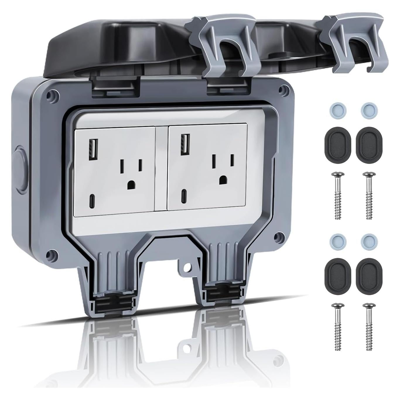 Toma de Corriente Exterior IP66 15A con USB y Tipo C