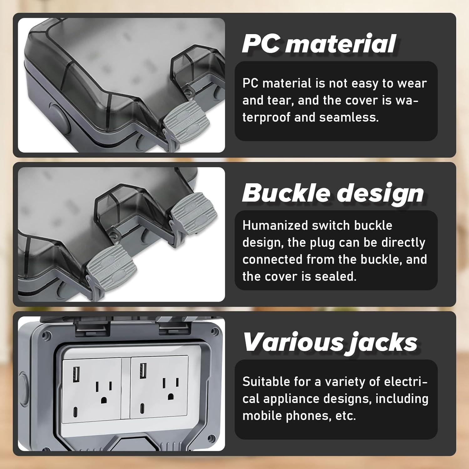 Toma de Corriente Exterior IP66 15A con USB y Tipo C