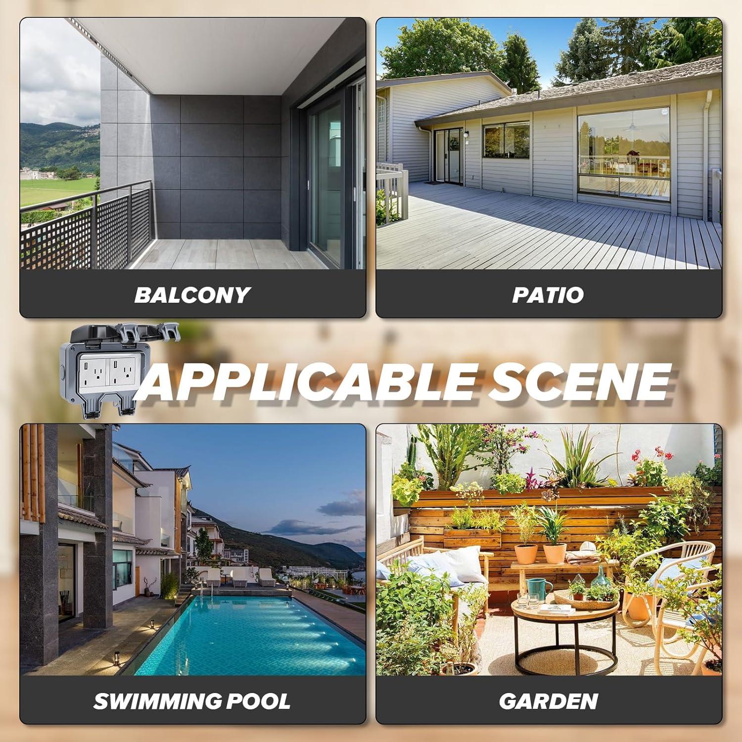 Toma de Corriente Exterior IP66 15A con USB y Tipo C