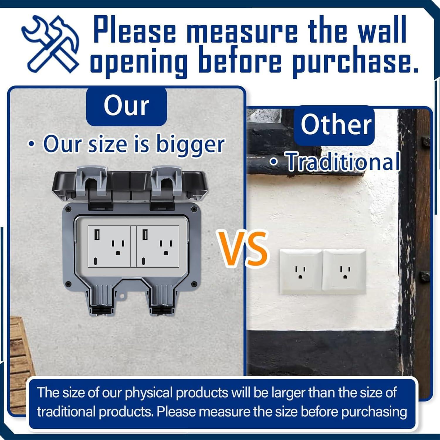 Toma de Corriente Exterior IP66 15A con USB y Tipo C