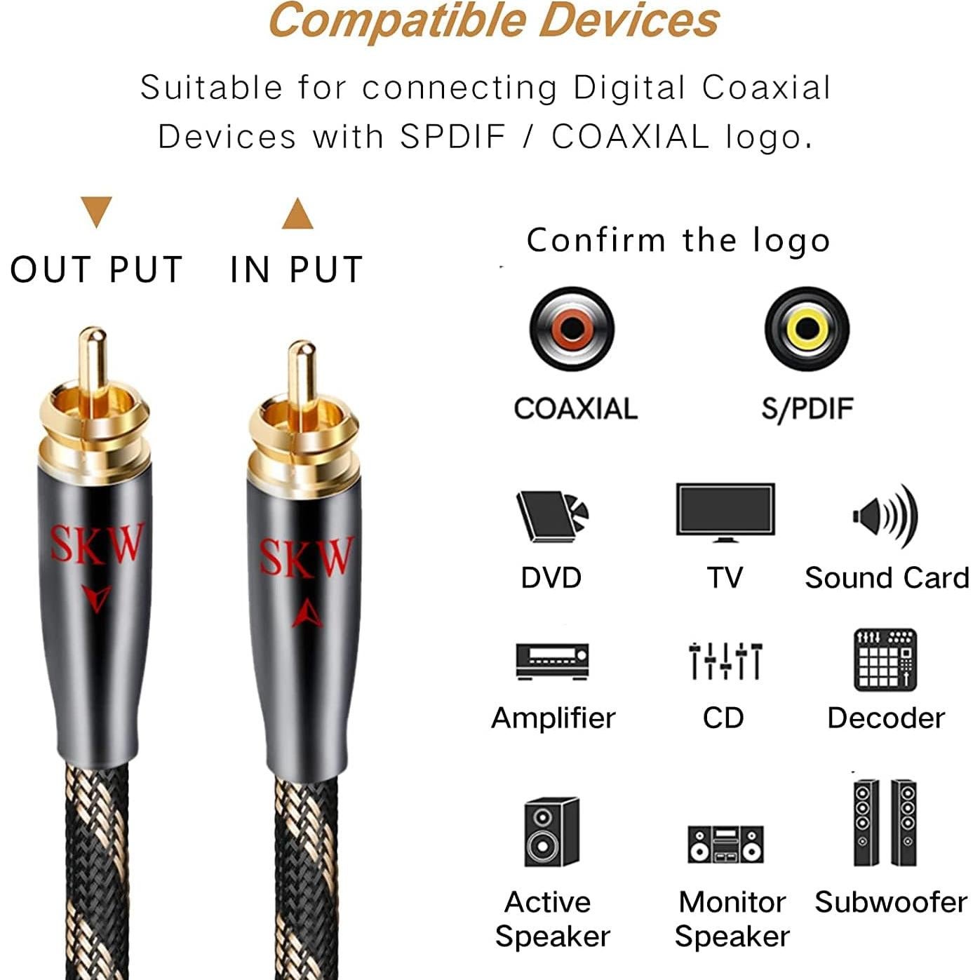 Cable Coaxial Digital SKW RCA a RCA 1M para Subwoofer