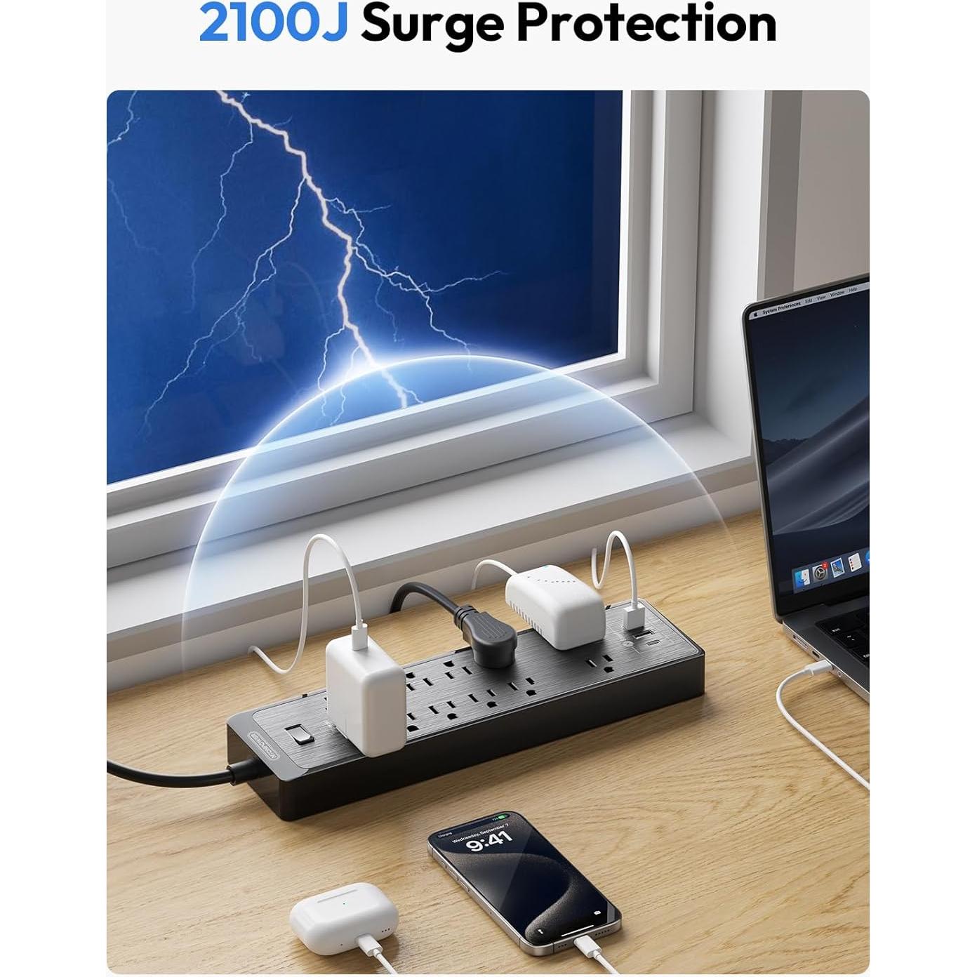 Regleta NTONPOWER 12 Salidas con USB y Cable de 4.57m