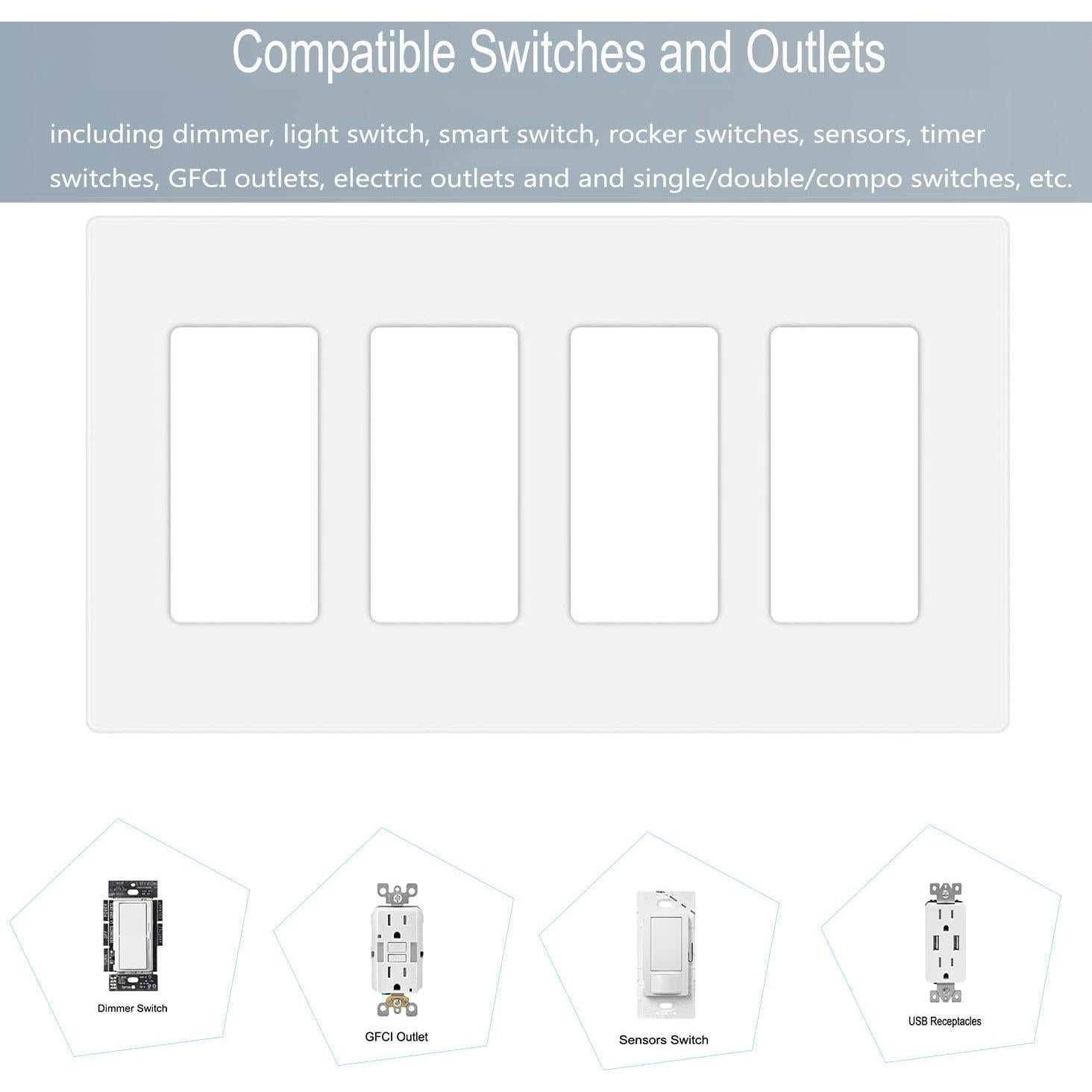 Placa de Pared Decora Sin Tornillos COAPIN258 4-Gang Blanca (2 Unidades)