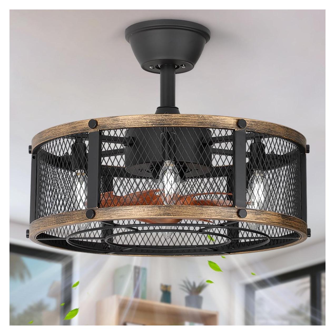 Ventilador de Techo Caged SHLUCE 19 cm con Luz y Control Remoto